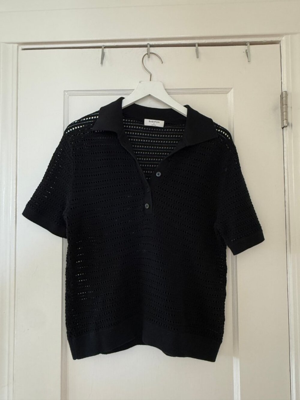 Babaton Aritzia Black Open Knit Crochet Shirt Size S